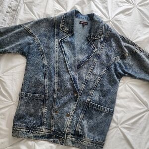 Denim Blue Double-Breasted Oversized Jean Jacket